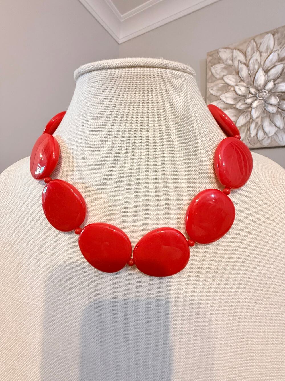 Vintage Chunky Red Acrylic Statement Necklace 16”